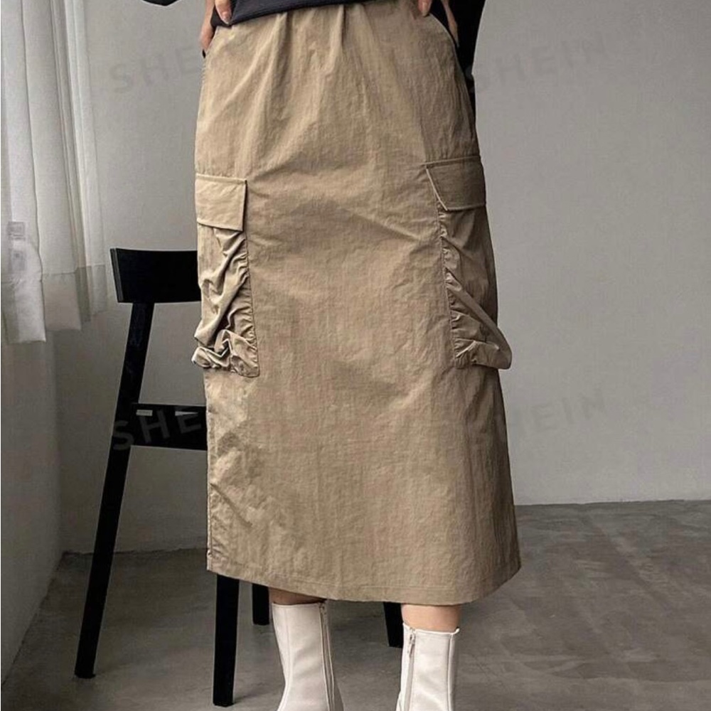 Womens Solid Color flap Pocket Casual skirt | Army skirt | S-M | Khaki | $20